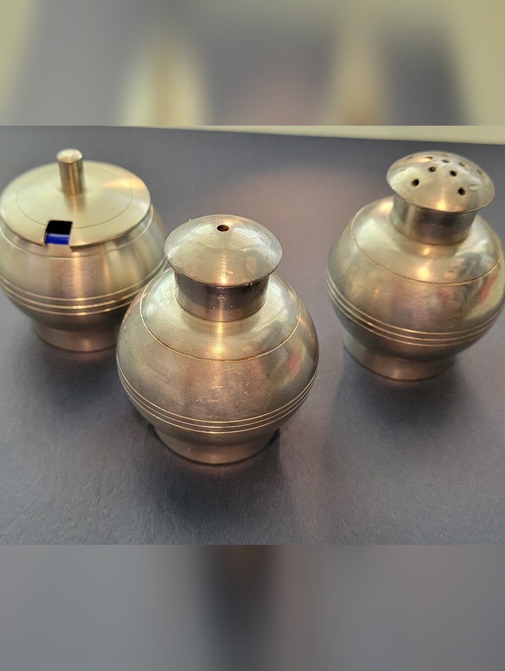 Vintage Selangor Pewter Salt Pepper and Mustard Set Minus Spoon For Mustard